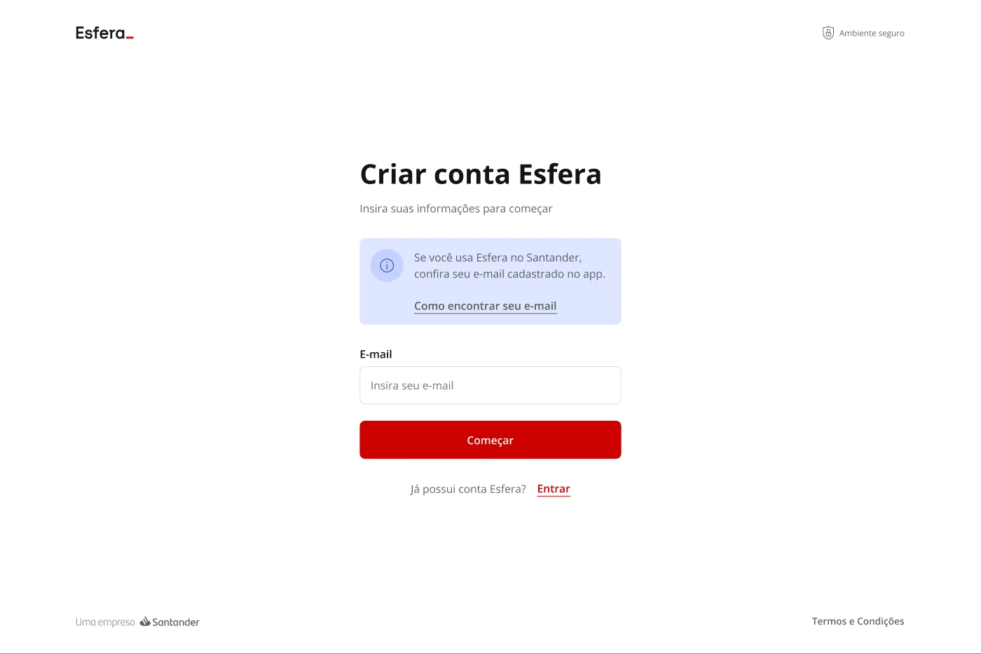 Esfera onboarding, Sign up, at desktop width