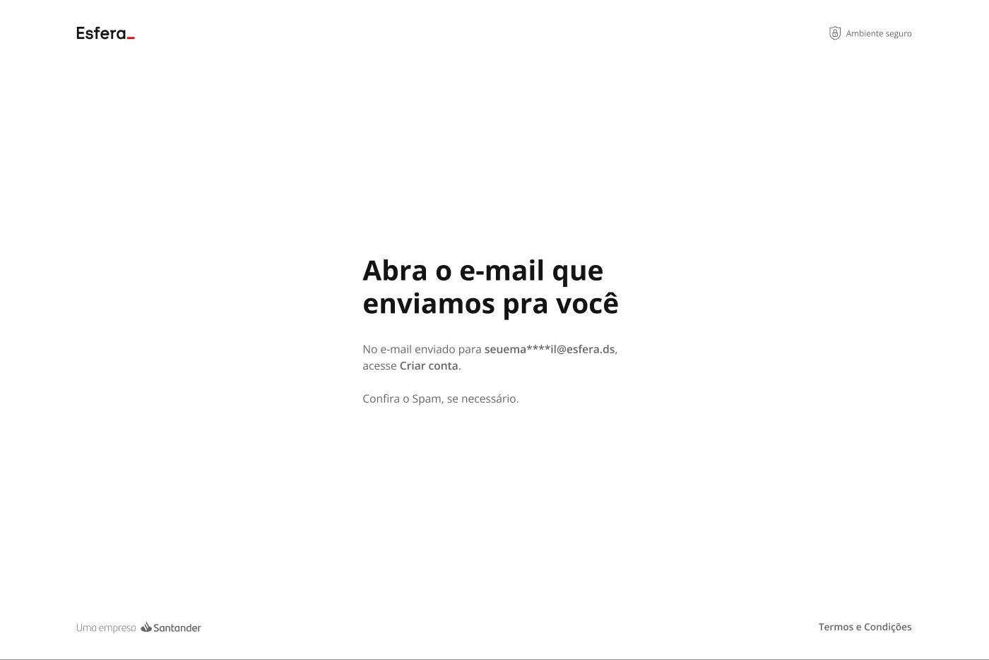 Esfera onboarding, Email, at desktop width