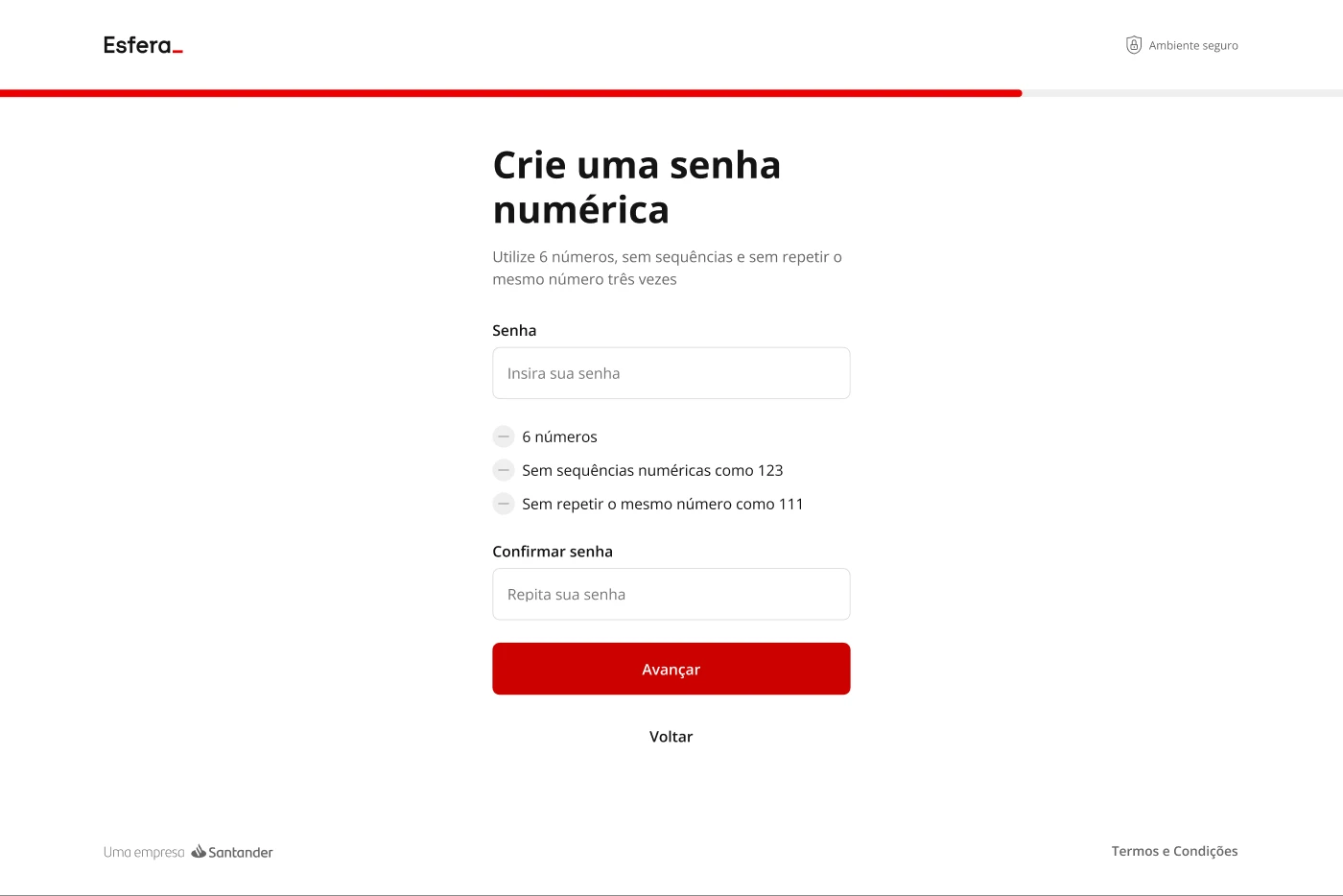 Esfera onboarding, Password, at desktop width